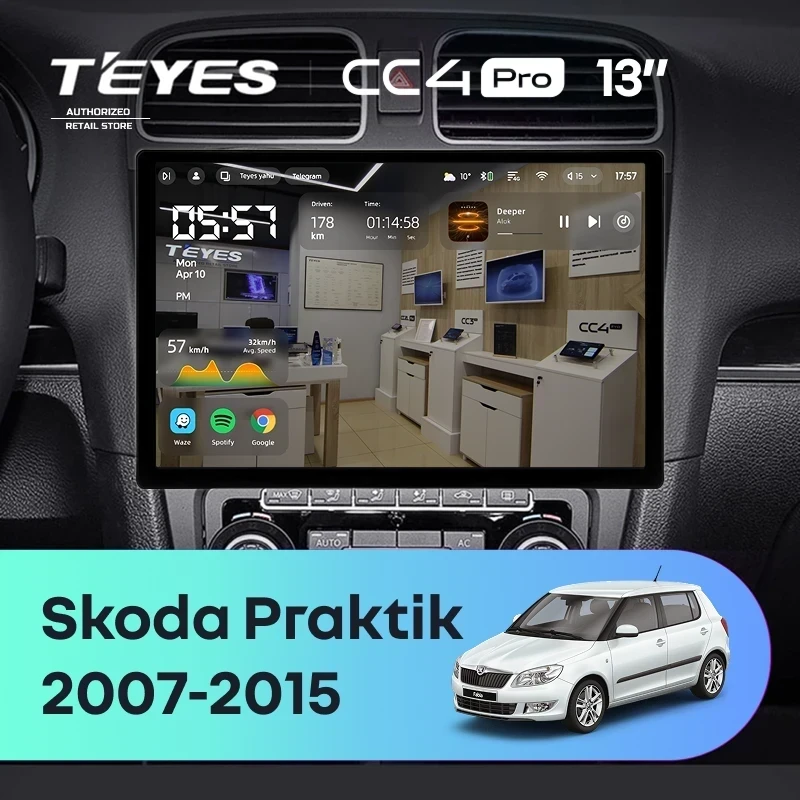 Штатная магнитола Teyes CC4 Pro 8/128 Skoda Praktik (2007-2015) (13")