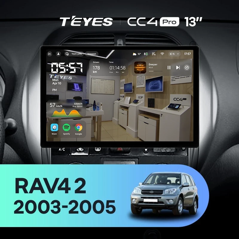 Штатная магнитола Teyes CC4 Pro 8/128 Toyota RAV4 2 CA20 CA20W XA20 (2003-2005) F4 (13")