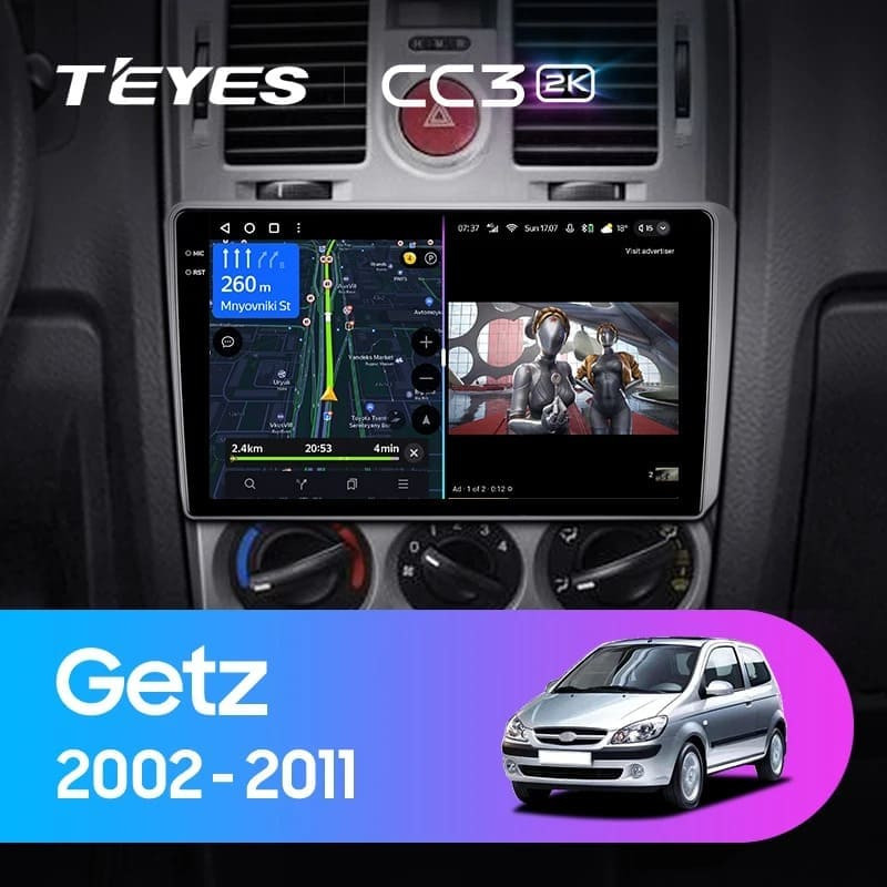 Штатная магнитола Teyes CC3 2K 360 6/128 Hyundai Getz 1 (2002-2011) F1