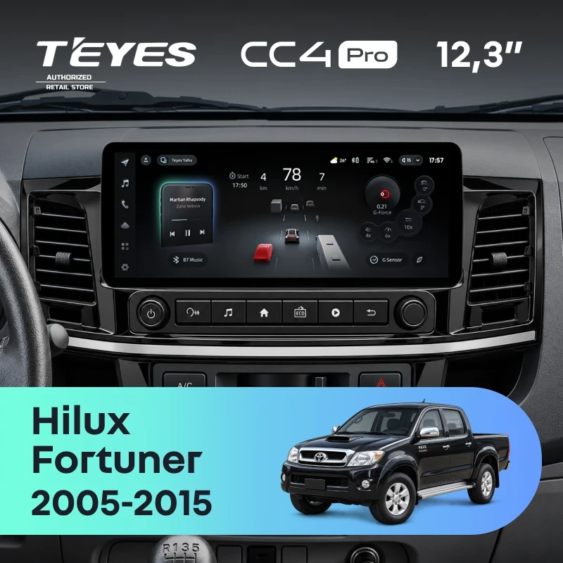 Штатная магнитола Teyes CC4 Pro 12.3" 8/128 Toyota Hilux (2005-2015) (с конд., без кнопок на руле)