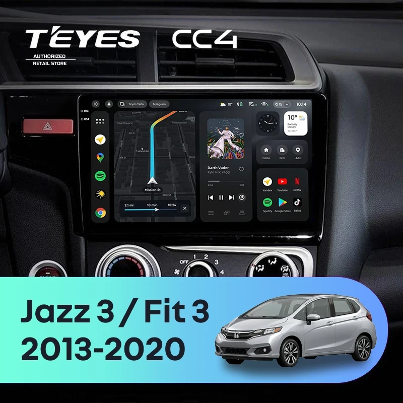 Штатная магнитола Teyes CC4 8/128 Honda Fit 3 (2013-2020) Тип-A