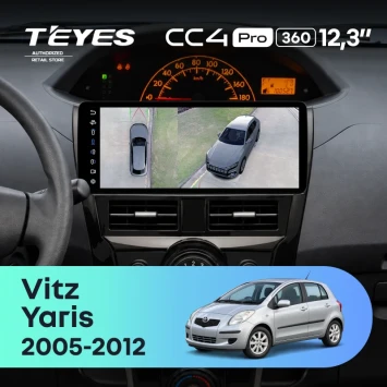 Штатная магнитола Teyes CC4 Pro 12.3" 360 8/128 Toyota Vitz 2 XP90 (2005-2012) (черный глянец)