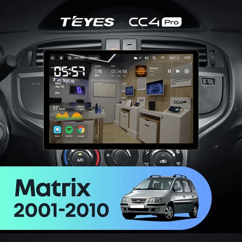 Штатная магнитола Teyes CC4 Pro 12/256 Hyundai Matrix (2001-2010) (13")