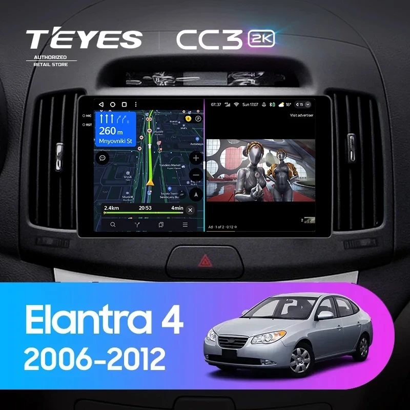 Штатная магнитола Teyes CC3 2K 6/128 Hyundai Elantra 4 HD (2006-2012)