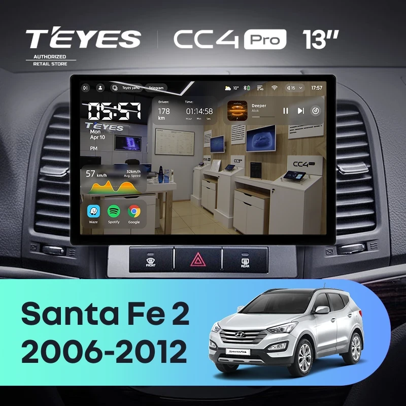 Штатная магнитола Teyes CC4 Pro 8/128 Hyundai Santa Fe 2 (2006-2012) (13")