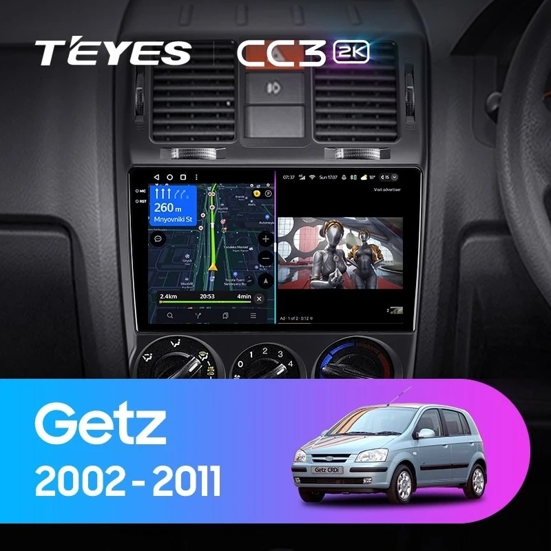 Штатная магнитола Teyes CC3 2K 4/32 Hyundai Getz (2002-2011) Правый руль