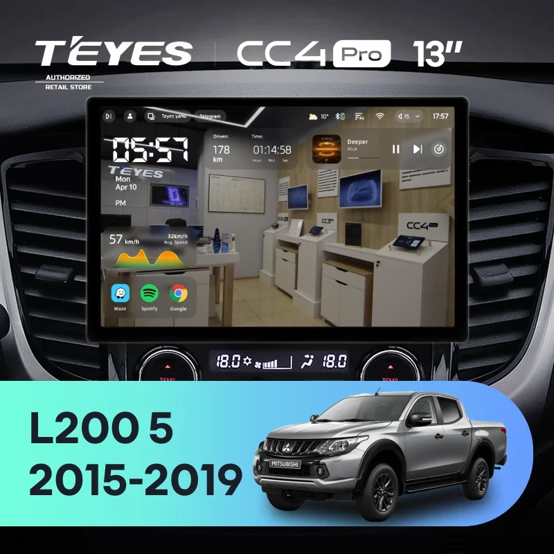 Штатная магнитола Teyes CC4 Pro 8/128 Mitsubishi L200 5 (2015-2019) кондиционер F1 (13")