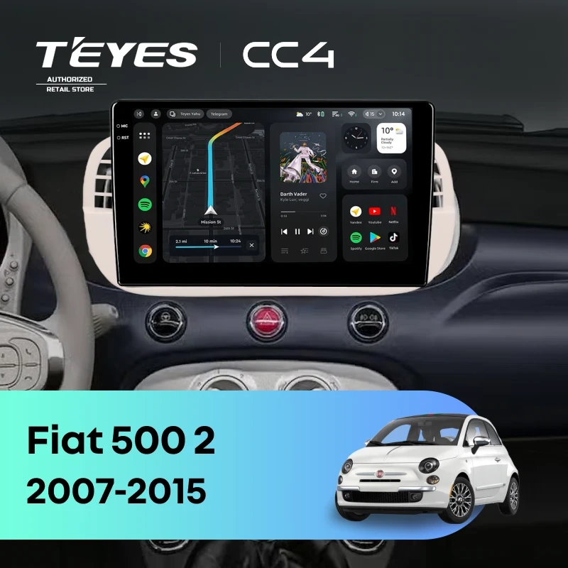 Штатная магнитола Teyes CC4 8/128 Fiat 500 2 (2007-2015)