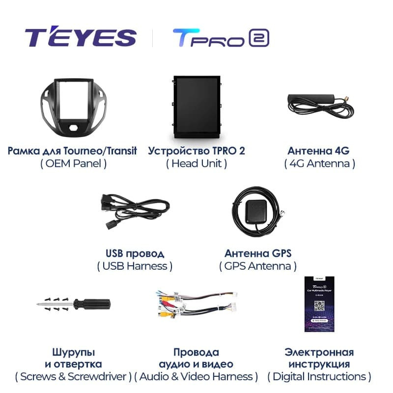Штатная магнитола Tesla style Teyes TPRO 2 4/64 Ford Tourneo Transit (2012-2023)