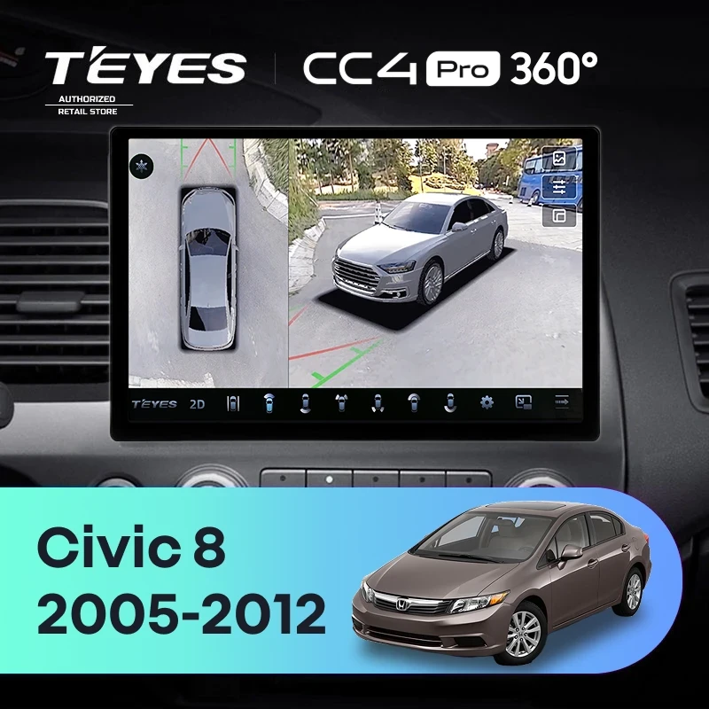 Штатная магнитола Teyes CC4 Pro 360 12/256 Honda Civic 8 FK FN FD (2005-2012) (11")